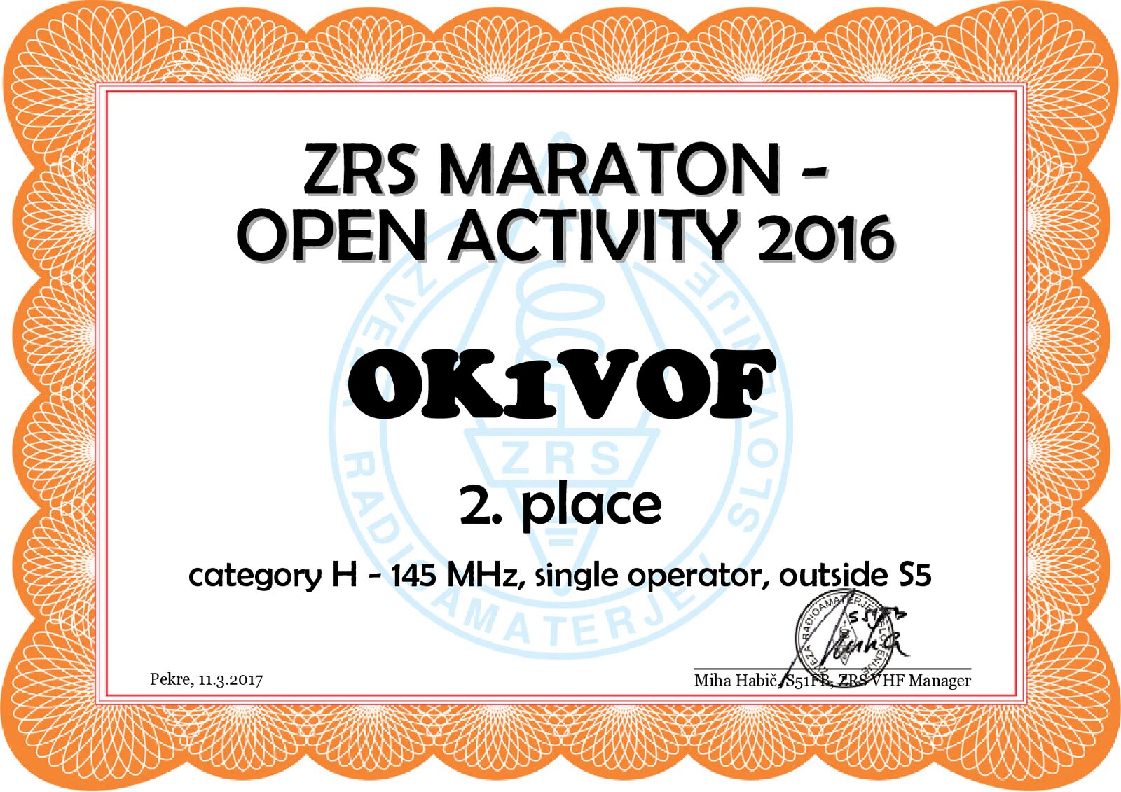 2016 ZRS Maraton OK1VOF 144 MHz
